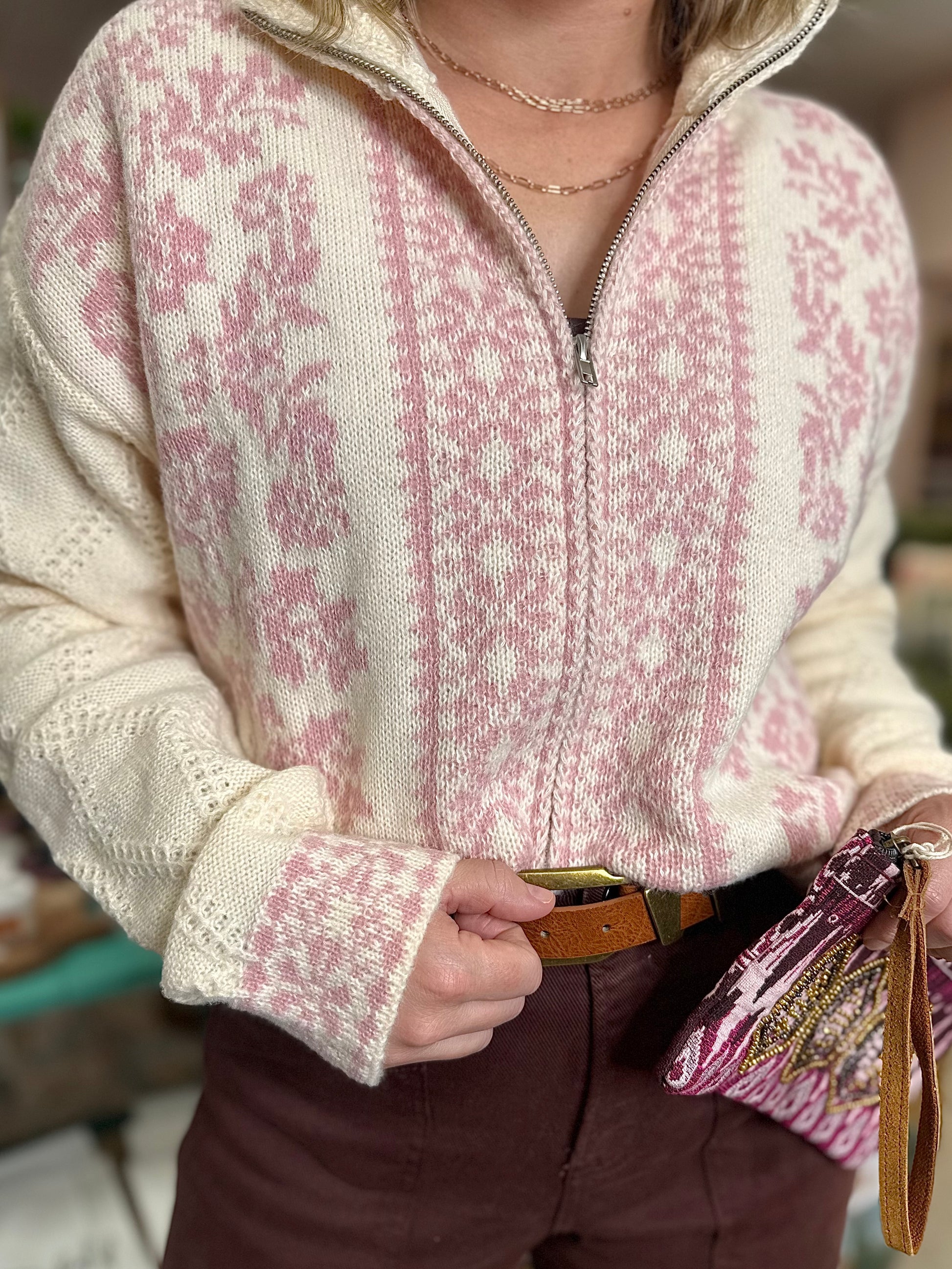 Ski Season Zip Up Cardigan