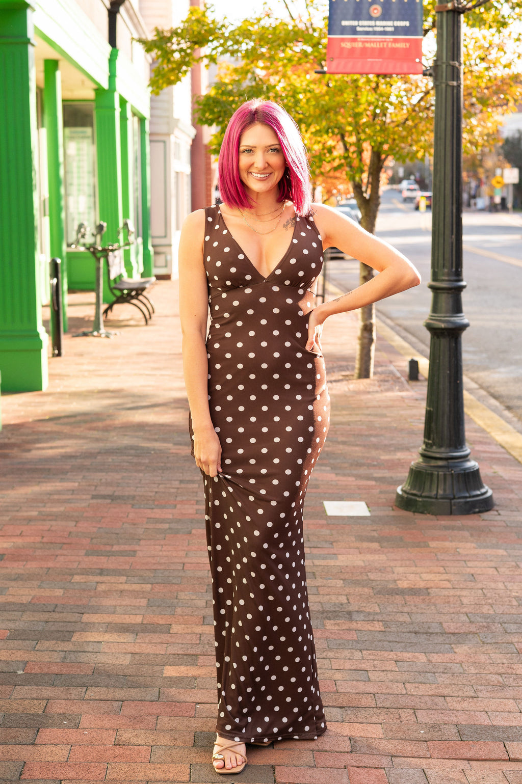 With Intention Mesh Polka Dot Maxi Dress